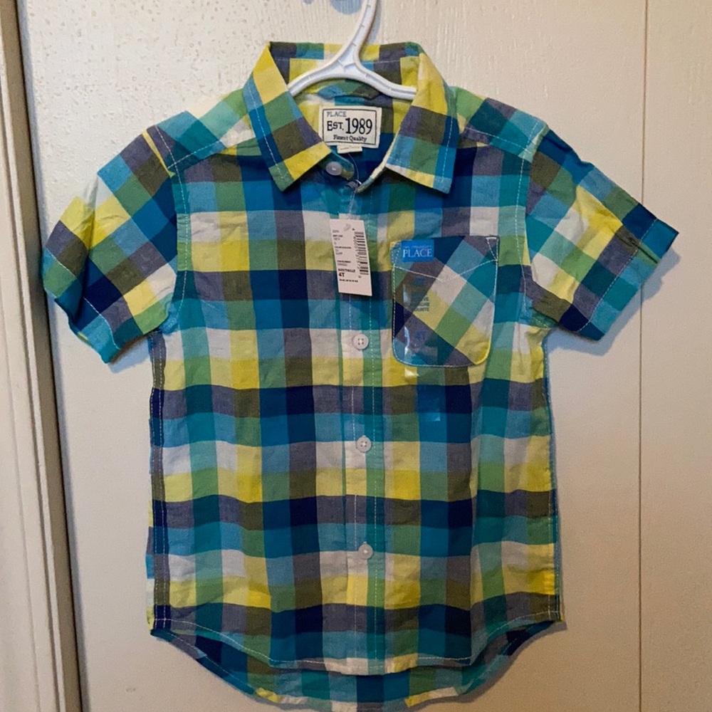 The Children’s Place Blue & Yellow Plaid Short Sleeved Dress Shirt